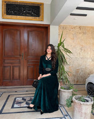 Emerald Green Korean Velvet Long Maxi
