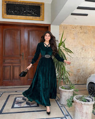 Emerald Green Korean Velvet Long Maxi