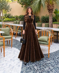Chocolate Brown Sweet Velvet Blazer Maxi - Premium Winter Collection