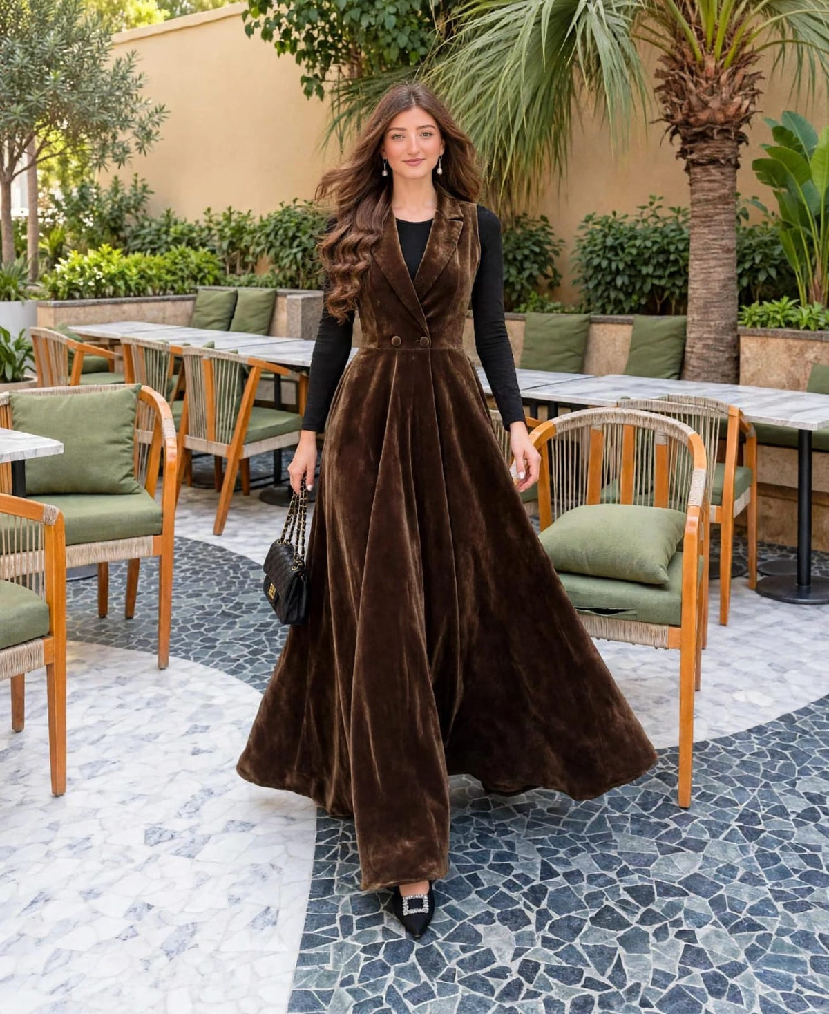 Chocolate Brown Sweet Velvet Blazer Maxi - Premium Winter Collection