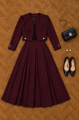 Wine Maroon Box-Pleat Set 🍷