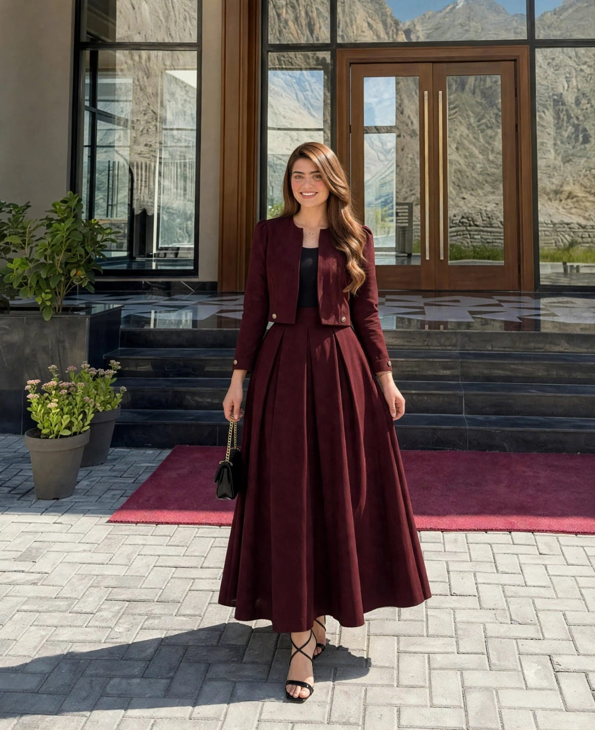 Wine Maroon Box-Pleat Set 🍷