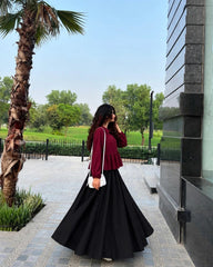 Elegant mahroon top with black full flair skirt